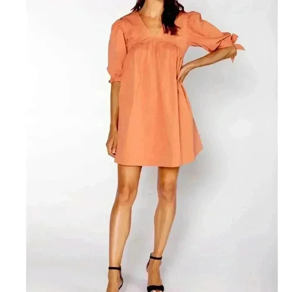 New S’Edge Louisa Babydoll Cotton Poplin Dress Small Tomato Girl Summer Like New